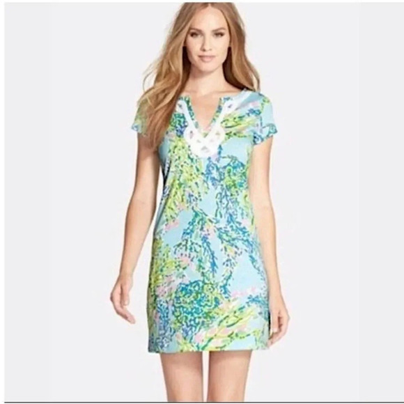 LILLY PULITZER Brewster Floral Cotton Dress in Skye Blue Heaven Extra Small XS - Picture 1 of 7